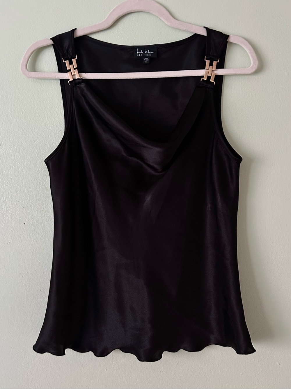 Nicole Miller Black Silky Feel Sleeveless Cowl Neck Flowy Blouse Size Small